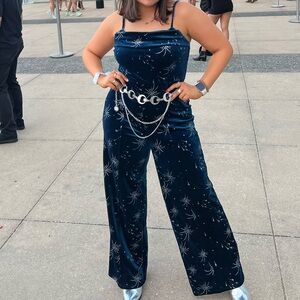 NAVY VELVET SPARKLY JUMPSUIT - does not come with belt